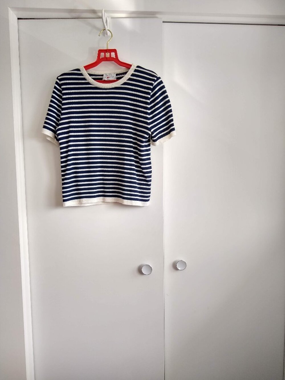 Vintage Navy and White Striped Crew Neck Sweater